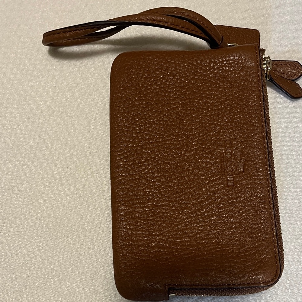 Coach Pebbled Leather Wristlet in Chestnut Brown